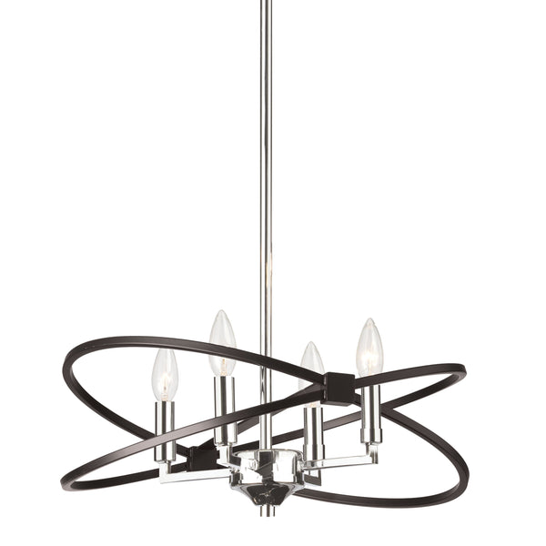 Dainolite 4 Light Incandescent Chandelier, Polished Chrome and Matte Black Finish PAL-184C-PC-MB