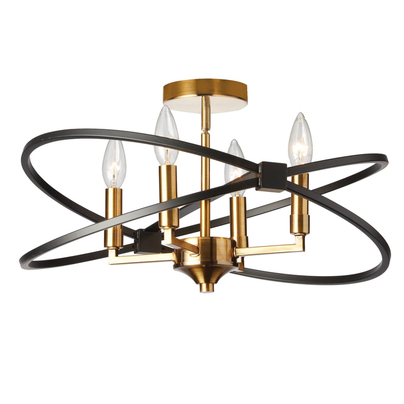 Dainolite 4 Light Incandescent Semi Flush, Vintage Bronze and Matte Black PAL-184SF-VB-MB