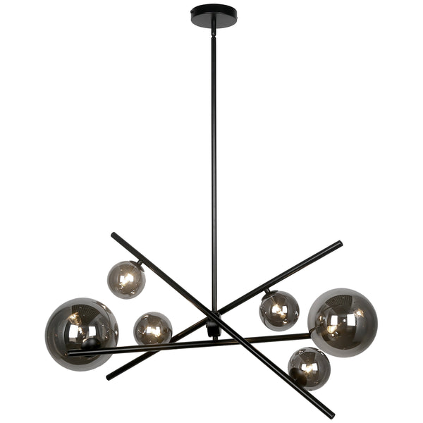 Dainolite 6 Light Horz Pendant, Matte Black with Smoked Glass PAM-276HP-MB