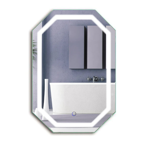 Krugg Tudor 20" X 30" LED Bathroom Mirror with Dimmer and Defogger Octagon Lighted Vanity Mirror TUDOR2030