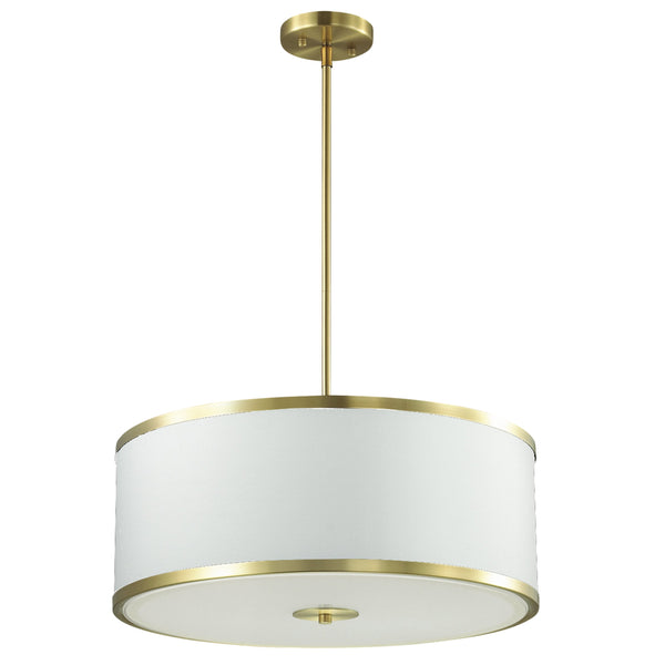 Dainolite 4 Light Incandescent Pendant, Aged Brass with White Shade ZUR-402P-AGB-WH