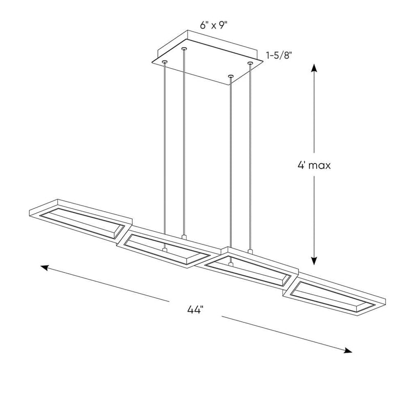 Dals Lighting 44" Geometric Linear LED Pendant Light PDL44-3K-BK