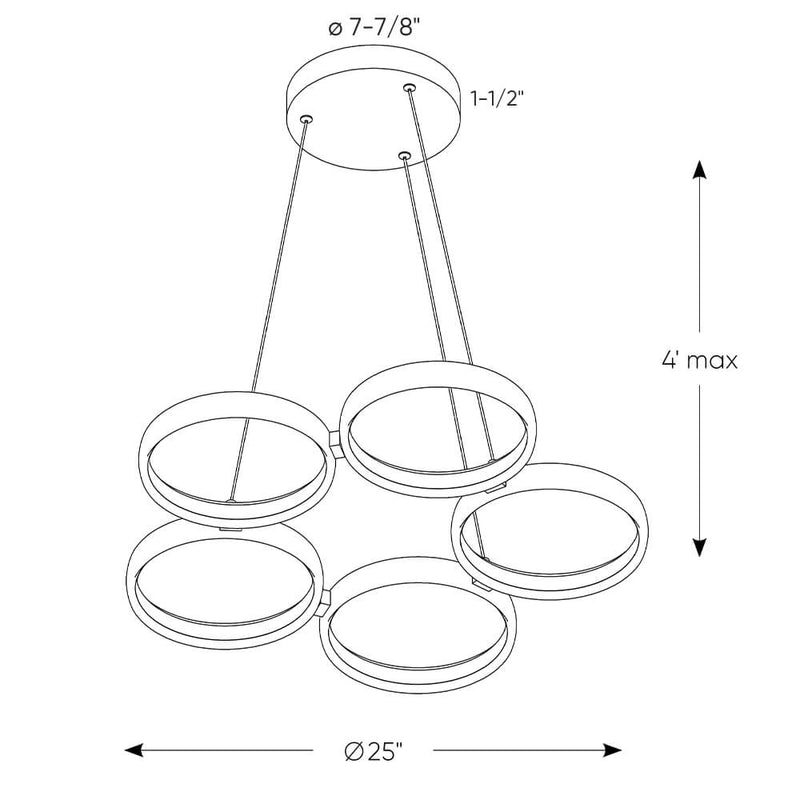 Dals Lighting 25" 5 Ring LED Pendant Light PDR5-3K-WH